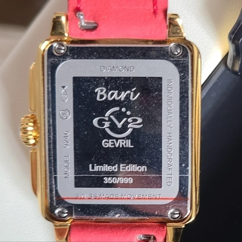 GV2 Gevril Bari Tortoise Diamond Watch, Red Suede Strap, NWT